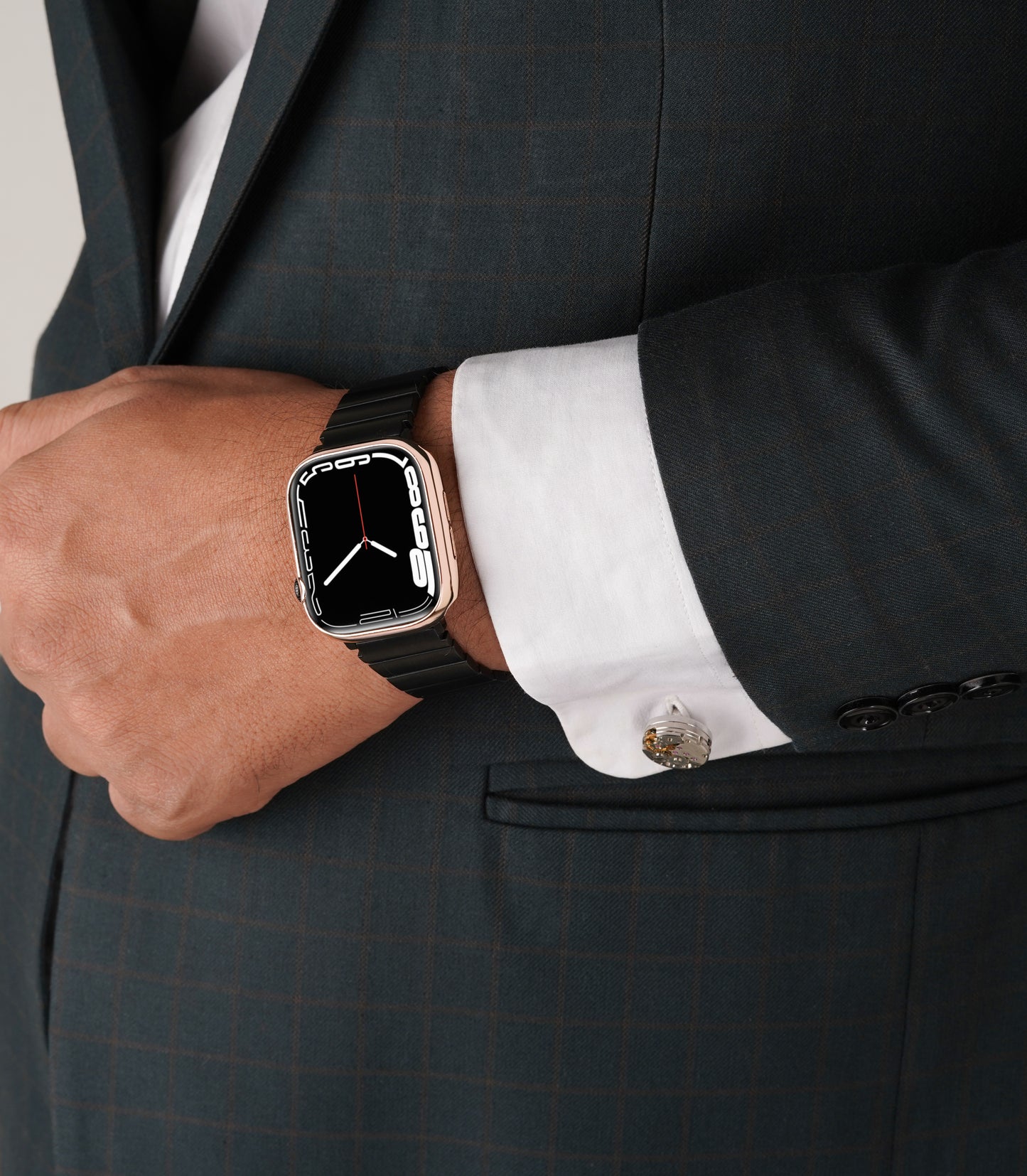 Apple Watch Series 10 silver case made from sterling silver with a PVD-coated Rose Gold finish, featuring sleek and sophisticated design
